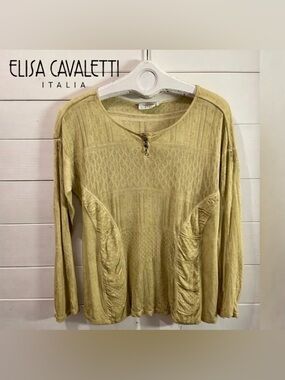 ELISA CAVALETTI XL Yellow Textured Knit Top